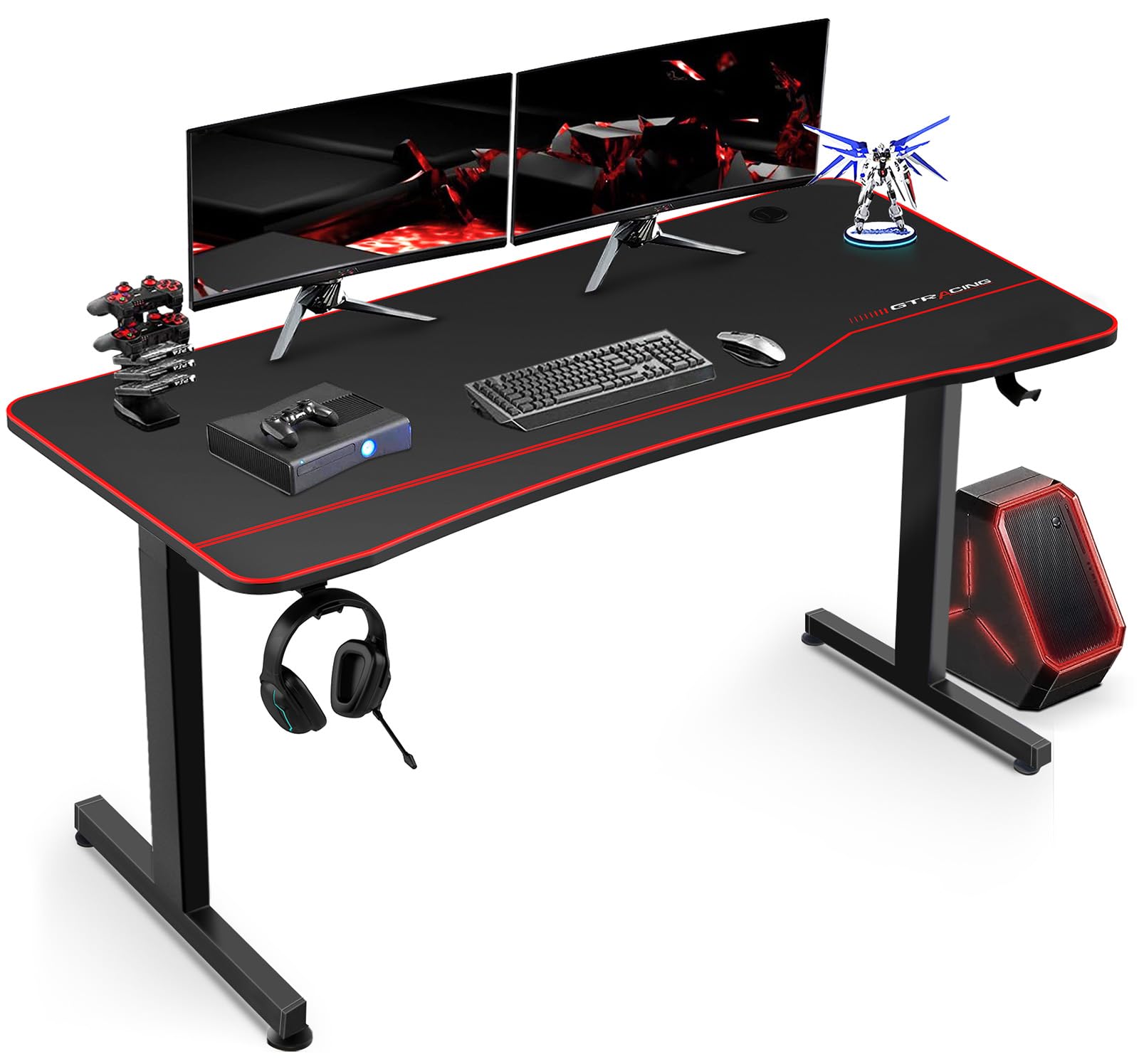 GTRACING ゲーミングデスク パソコンデスク「メーカー二年保証」pcデスク机 テレワーク デスクマット付き ゲーミングマウスマット 作業机 モニターアーム取付対応 幅140cm×奥行60cm 耐荷重100kg 炭素繊維天板 頑丈なフレーム安定 組立簡単 新開発作品 T02 (Red)商品画像