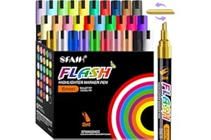SFAIH Liquid Chalk Markers [1-Second Wet Wipe] - 6mm 30 Colors [Neon+Pastel+Metallic], No Residue, Zero Dust Chalkboard Markers for Whiteboard, Windows, Glass, Signs, With Highlighter Color Marker