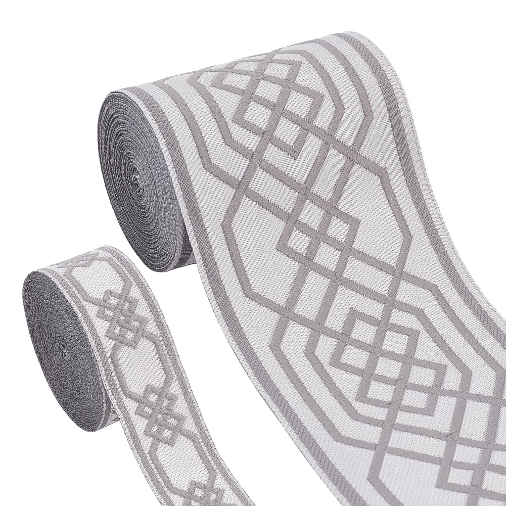FINGERINSPIRE 10M Jacquard Ribbon 28.5mm & 85mm Wide Dark Gray Celtic Claddagh Ribbon Classical Rhombus Fabric Trim Spool Vintage Jacquard Ribbon for Sewing and Crafts Making