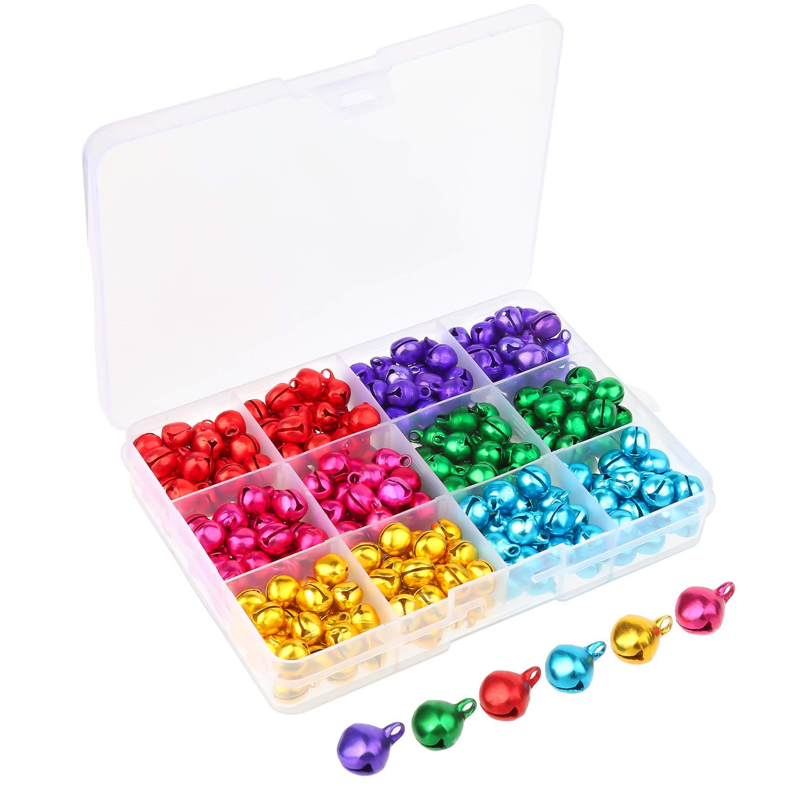 Fishing Fun 300 Pcs Jingle Bells Craft Bells Colorful Metal Bells 10mm Mini Bells for Crafts, Small DIY Bells with Storage Box for Christmas Decorations Jewelry Making, 6 Colors