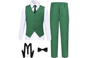 SISAVE Boy's Formal Suit 7 Piece Slim Fit Tuxedo for Kids Teen Boys Jacket Vest and Pants Set for Wedding with Bow Tie Suspenders