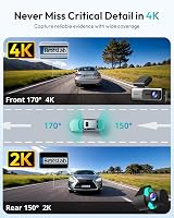 BOTSLAB 4K Dash Cam Front and Rear with GPS WiFi 64GB Card view 2