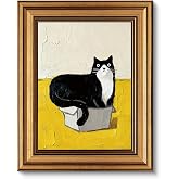 VIYYIEA Vintage Gold Framed Wall Art, Cat in a Box, 10L x 8W | Animals Black Cat Oil Painting, Canvas Pictures Prints for Bedroom Kitchen Living Room