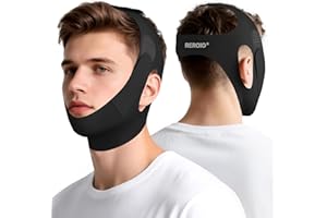 REROIO Chin Strap for Sleeping with 4-Side Adjustment, Anti Snoring Chin Strap Elasticity for Adults, Anti Snoring Devices Breathable and Durable, Snore Stopper for CPAP Users, Black, M