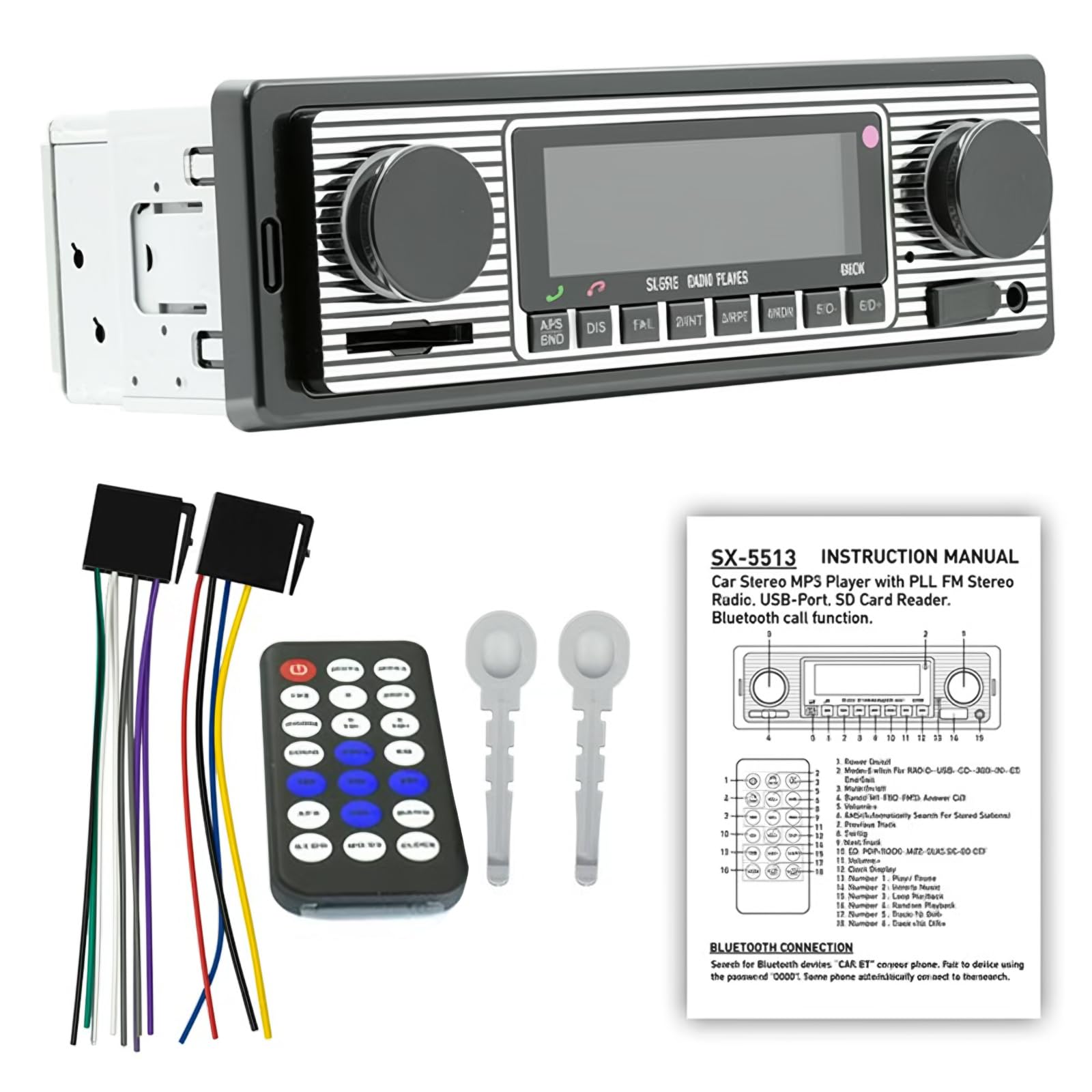 Photo 1 of Classic Single Din Car Stereo with Bluetooth, Hands-Free Calling & Voice Control, FM Radio MP3 Player, USB/SD/AUX Port, Fast Charging, Includes Remote Control