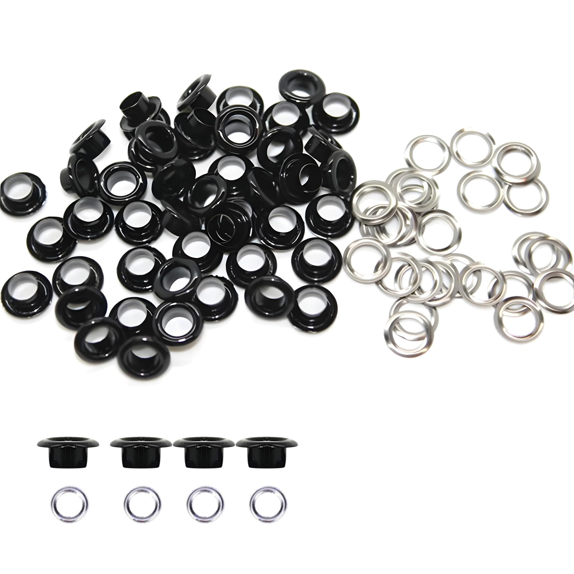 Trimming Shop 5mm Brass Eyelets with Washers, Durable & Rust - Proof Grommets for DIY Projects, Arts & Crafts, Shoes, Clothing, Bags Decoration (Shiny Black, 100pcs)
