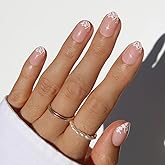 Glamnetic Press On Nails - Short Oval, Glossy Fake Nails 30 Pc Full Kit | Spring-ready White press on nails in 15 sizes. Floral glue-on set. chip-resistant, up to 2 weeks wear