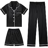 DIPUG 3 Piece Girls Silk Pajamas Set Soft Satin PJs Sleepwear for Comfortable Nights