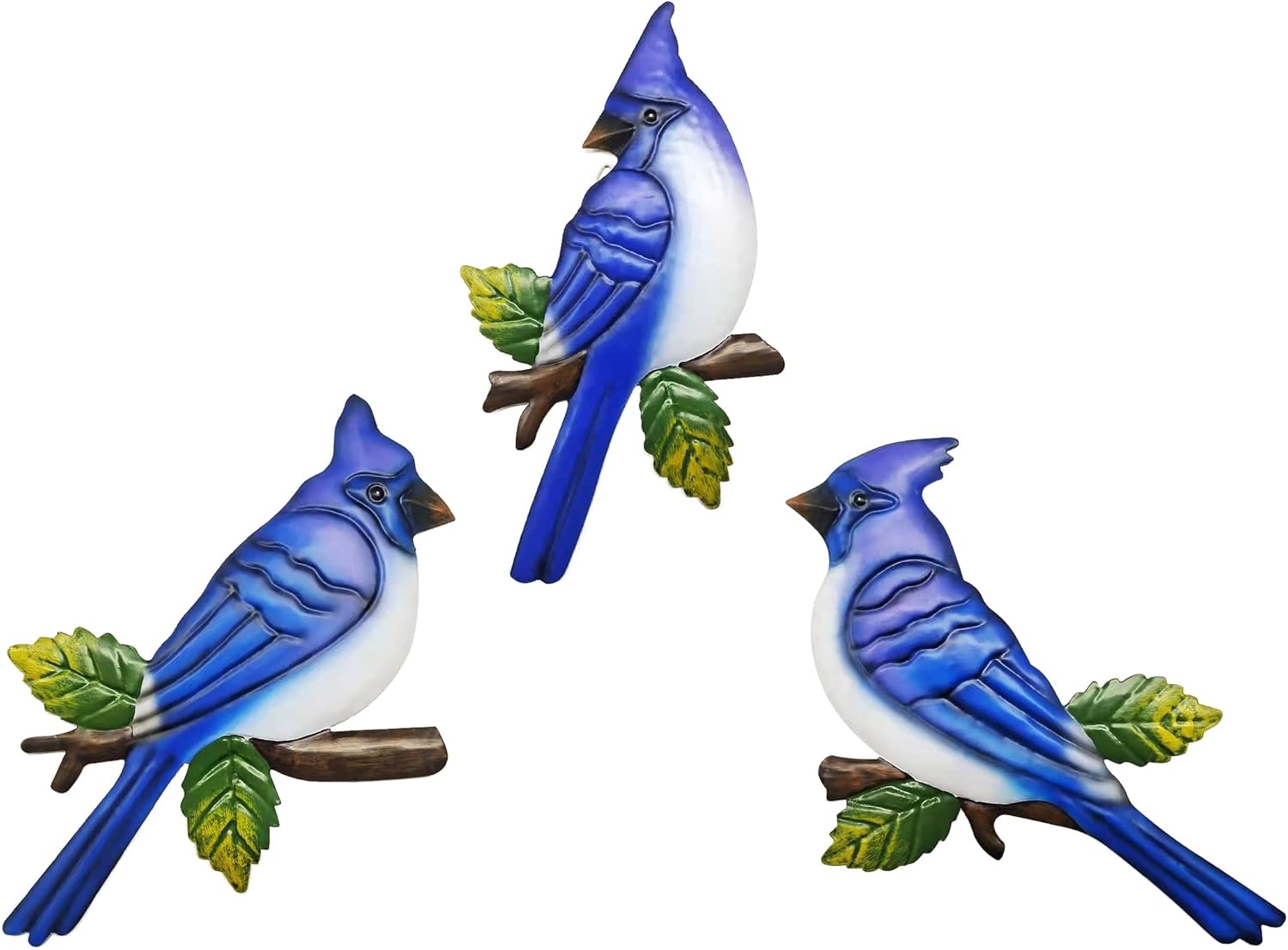 Plaques & Wall Art - Usupgift Blue Jay Metal Birds Set of 3 Wall Art Gift for Garden Fence Patio Porch Home Decoration (Blue Jay-1)