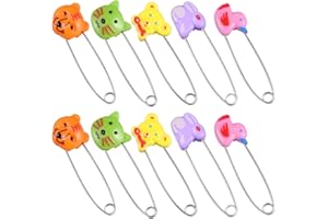TODDMOMY 10pcs Animal Safety Pins Stainless Steel Diaper Pins with Plastic Head Newborn Locking Safety Pin with Lock Buckle for Shower Party Favor (Random Color)