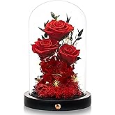 DENIMOMO Valentines Day Flowers Roses Gifts for Women Her,Forever Preserved Rose in Glass Dome, Valentines Anniversary Birthday Real Roses Gifts for Wife Women Girlfriend Best Friend/Red