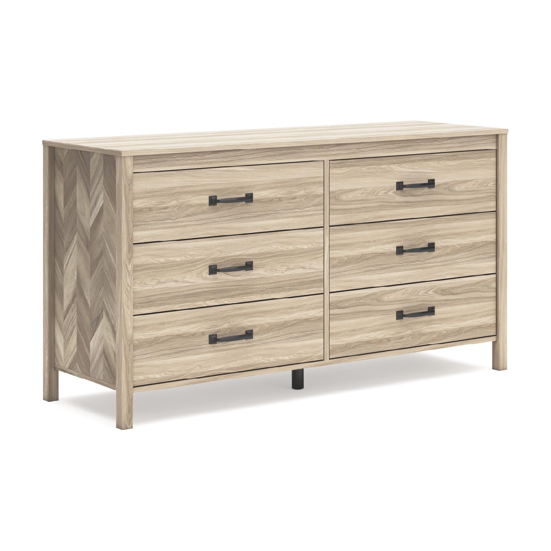Photo 1 of Signature Design by Ashley Battelle Mid-Century Modern 6 Drawer Dresser with Chevron Pattern and Safety Stop for Bedroom, Light Brown