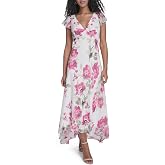 Calvin Klein Flutter Sleeve Chiffon Floral Aline Midi