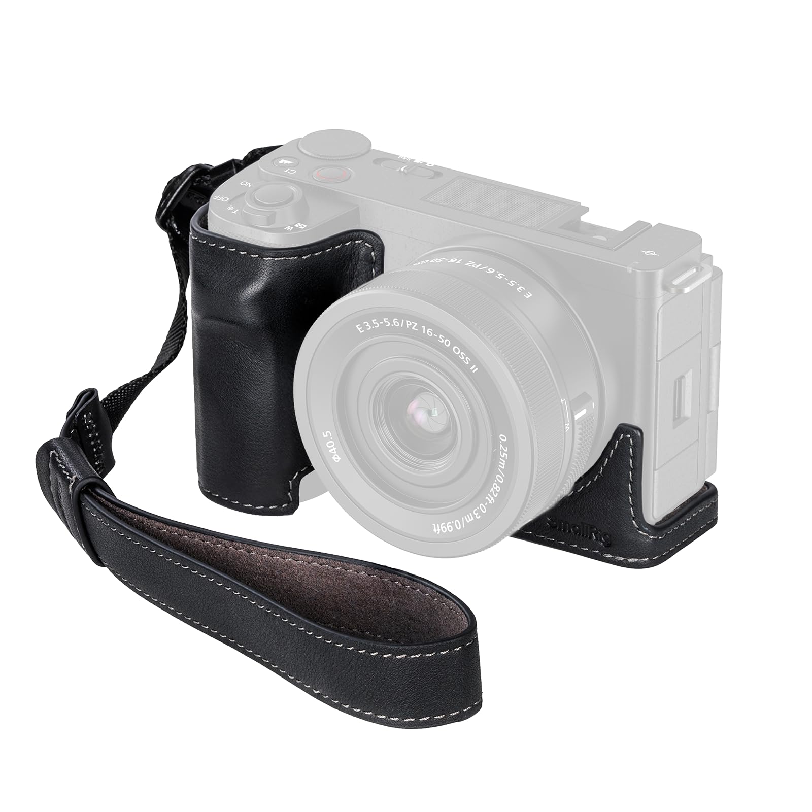 SMALLRIG Camera Leather Case with Wrist Strap, Vintage Style Leather Camera Half Case Kit, Aluminum Alloy Frame, Built-in 1/4"-20 Threaded Hole, for Sony ZV-E10 II (Black) - 4777