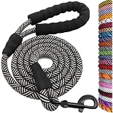 MayPaw Heavy Duty Rope Dog Leash, 3/4/6/7/8/10/12/15/20/30 FT Nylon Pet Leash, Soft Padded Handle Thick Lead Leashes for Large Medium Dogs (Black, 1/2" * 4')