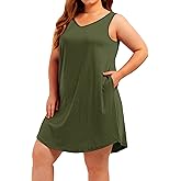 Beocut Plus Size V Neck Tank Nightgowns Women Sleepwear Sleeveless Night Gown Dresses Sleep Shirts with Pockets