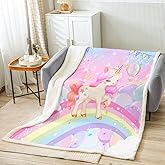 Feelyou Unicorn Girls Sherpa Blanket Rainbow Kids Pink Unicorn Fuzzy Blanket for Sofa Bed Couch Kawaii Cute Fleece Throw Blanket Teens Children Adults Cartoon Unicorn Room Decor,Throw 50x60 Inches