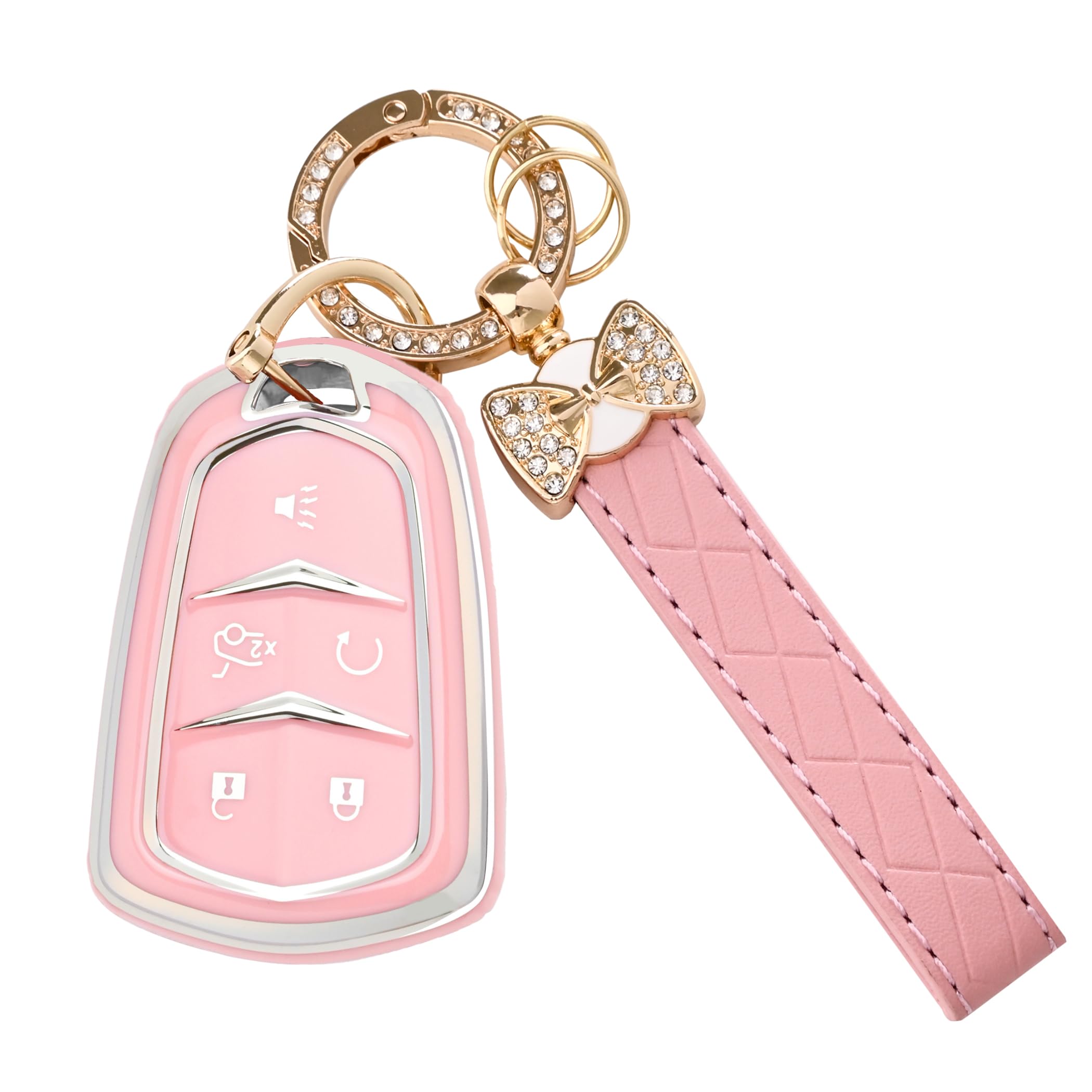 Photo 1 of for Cadillac Key Fob Cover - Soft TPU Key Case Protection with Bling Keychain Fit for Escalade CTS SRX XT5 ATS CT6 5 Buttons Smart Key Case