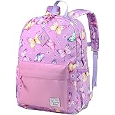 VASCHY Butterfly Backpack for Girls, Kids Water Resistant Lightweight Backpack for Toddlers Daycare Preschool Purple