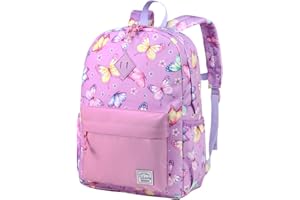 VASCHY Butterfly Backpack for Girls, Kids Water Resistant Lightweight Backpack for Toddlers Daycare Preschool Purple