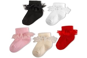 MKYSZLT Baby Girl Ruffle Socks Eyelet Double Lace Turn Cuff Ankle Frilly Dress Socks for Newborn/Infant/Toddler/Little Kids