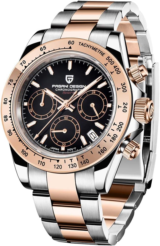 Pagani Design 1644 Men's Quartz Wrist Watches, Japan VK63 Movement, Synthetic Sapphire Dial Glass, Stainless Steel Band, 100M Waterproof Munifunction Chronograph Watch