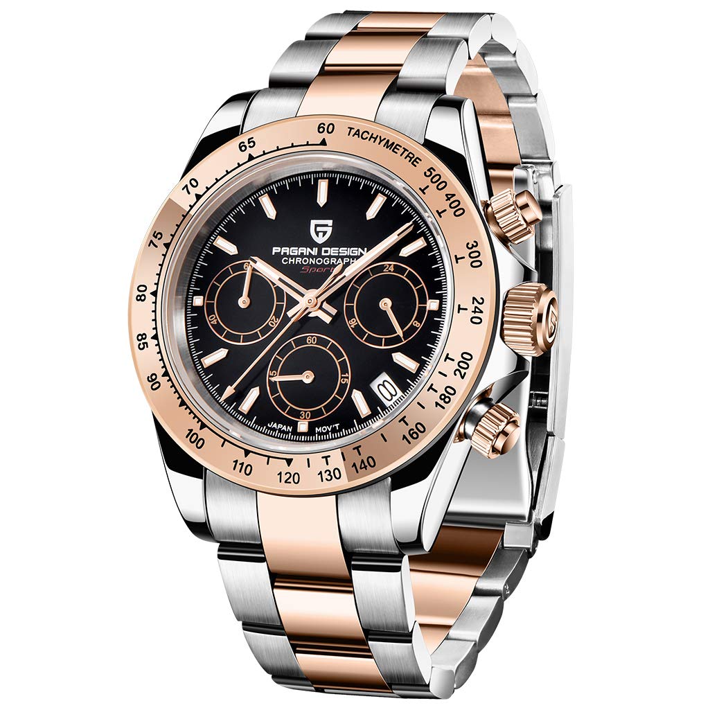 Pagani Design 1644 Men's Quartz Wrist Watches, Japan VK63 Movement, Synthetic Sapphire Dial Glass, Stainless Steel Band, 100M Waterproof Munifunction Chronograph Watch