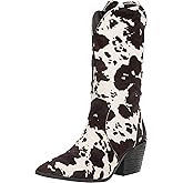 Dingo Womens Live A Cow Pointed Toe Pull On Casual Boots Mid Calf Mid Heel 2-3" - Black, White