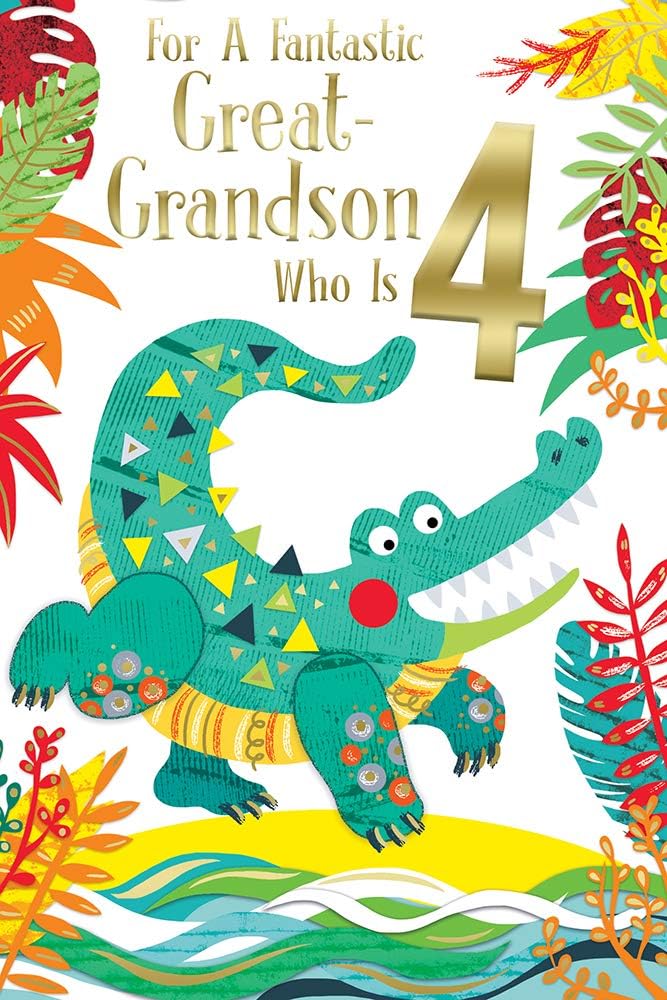Great Grandson 4th Age 4 Today Cute Crocodile Happy Birthday Card Lovely Verse, 15.2cm x 22.8cm