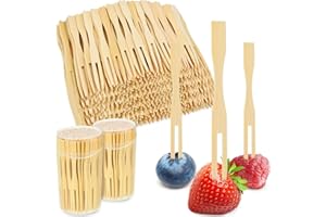 Jovitec 220 Pcs Mini Bamboo Forks 3.5 Inch Appetizer Cocktail Forks Bulk Disposable Wood Toothpicks Double Prong Charcuterie 