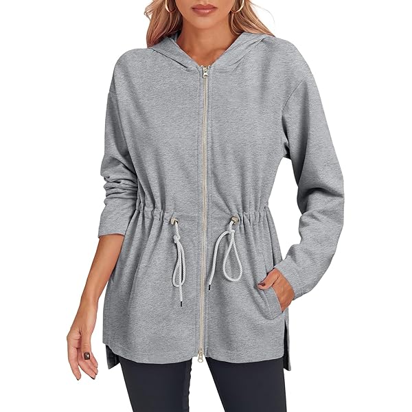 Fisoew Women's Zip Up Hoodie Sweatshirts Oversized Long