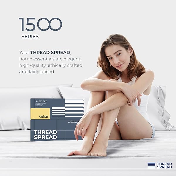 THREAD SPREAD 100% EGYPTIAN COTTON SHEETS CALIFORNIA KING SIZE – 1500 SERIES CAL KING SHEETS EGYPTIAN COTTON (4 PC, WHITE), SILKY SOFT, SATEEN WEAVE, COOLING & BREATHABLE, 17″ DEEP POCKET BED SET