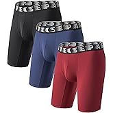 Separatec Underwear Long Leg Boxer Briefs For Men Anti Chafing & Support Separate Pouch Underwear Athletic Fit 3 Pack