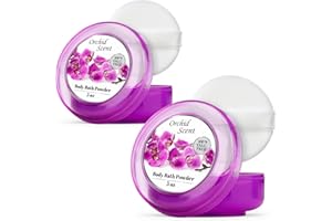 R-NEU Body Powder for Women with Powder Puff, 100% Talc-Free, Majestic Orchid Scented Dusting Powder, After Bath for Soft Skin, Extra Large, 2 Pack (10oz)