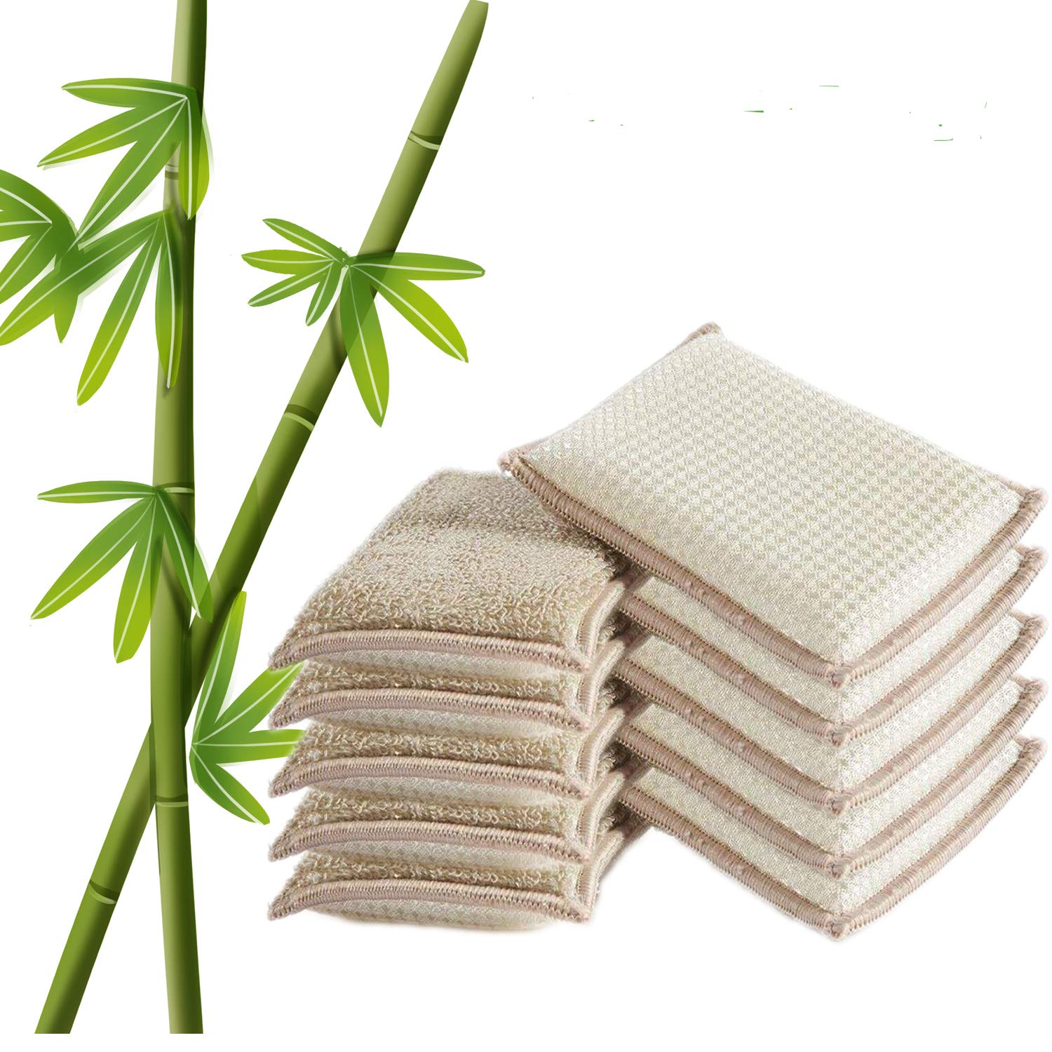 UKEENOR Natural Bamboo Kitchen Cleaning Sponges - Reusable Dish Washing, Super Absorbent - 10 Pack