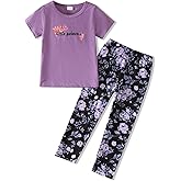 Lianpyxa Toddler Kid Girl Clothes Floral Letter Graphic short-sleeved top long pants 2PC Spring/Summer Outfit Set