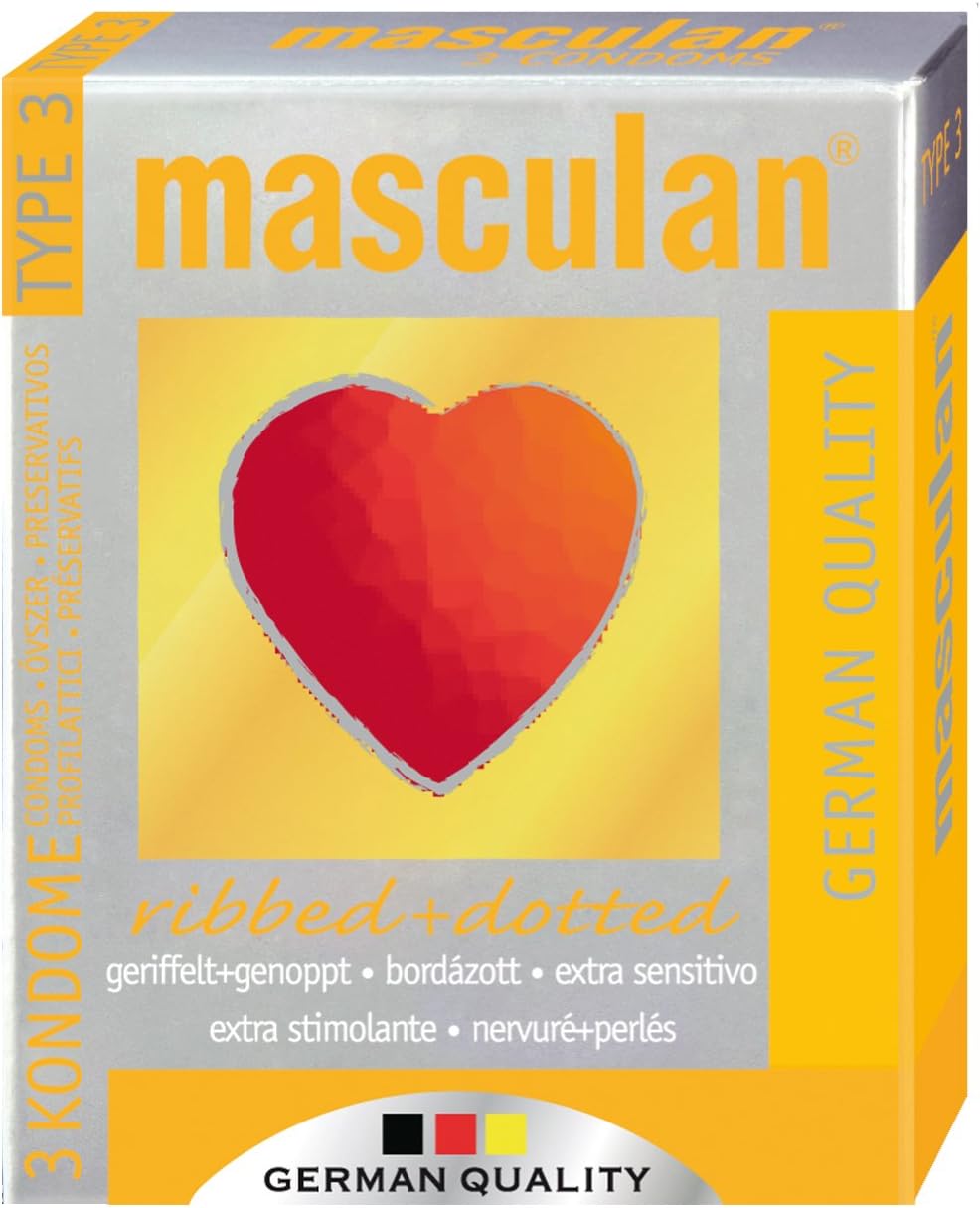 Masculan Type 3 Ribbed and Dotted Condoms, 3-Piece, 1 count (Pack of 3)
