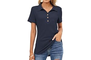 TFSDOD Womens Short Sleeve Polo T Shirts V Neck Business Casual Collared Button Down Tunics Office Work Tops with Pocket