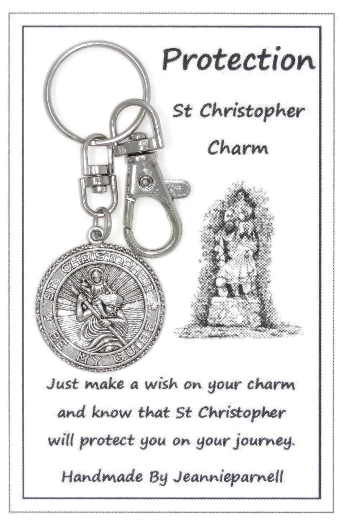 Jeannieparnell Z192H - Carded St Christopher Keyring - Protection - Handmade