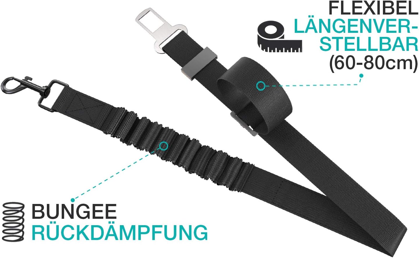 STUCH Universal Bungee Seat Belt for Dogs & Cats - Suitable for All Dog Breeds & Car Types (Colour: Black) - Image 3