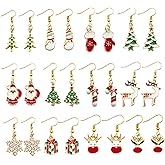 10/12/20Pairs Christmas Stud Dangling Earrings Cute Christmas Bow Candy Cane Snowman Reindeer Santa Earrings Xmas Holiday Earrings Jewelry for Women