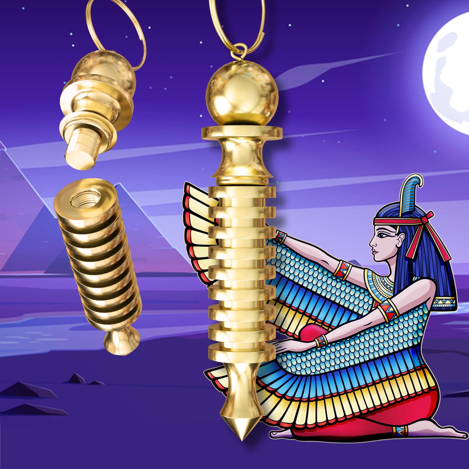 Egyptian Divinatory Pendulum of Radiesthesia ISIS Large Form (9 Spirals) in Golden Brass – Witness Pendulum Seeing Seeker Geobiology