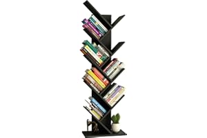 Yusong Tree Bookshelf, 9-Tier Book Tree Shelf Bookcase for Living Room Bedroom, Floor Standing Magazine CD Organizer Rack for Home Office, Black