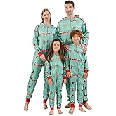 VNVNE Matching Christmas Onesie Pajamas for Family/Couples/Women/Men, Xmas Holiday Reindeer Striped Adults Pjs Sleepwear