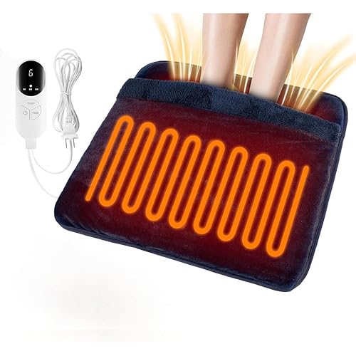 Electric Heated Foot Warmer for Feet, Double Sided Feet Warmer Foot Heating Pad with 6 Levels Temp and 3 Timers, Foot Warmers for Bed, Under Desk, Office, Birthday Christmas Gifts for Women Men(Navy)