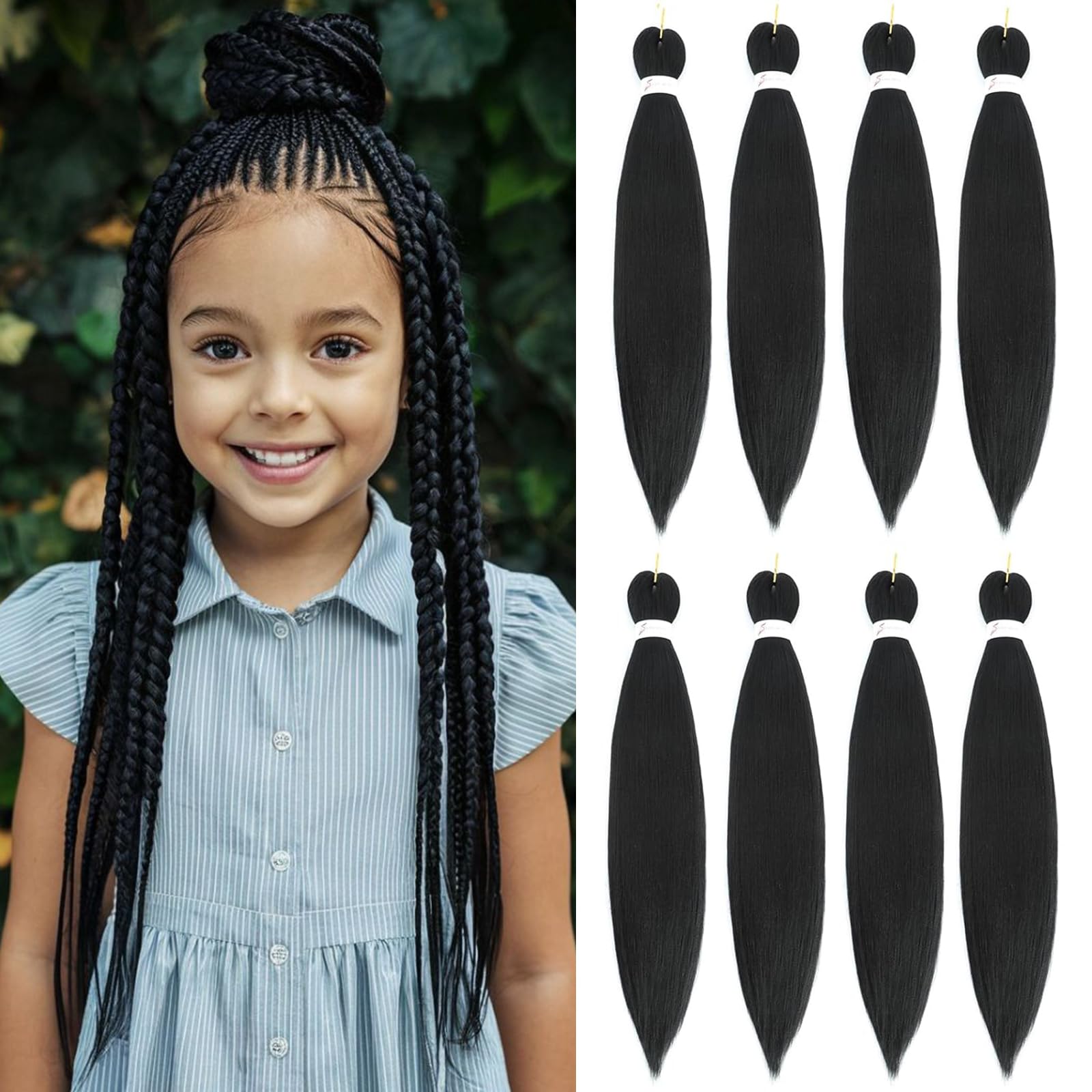 Braiding Hair Pre Stretched 12 Inch 8 Packs Long Braiding Hair Extension Pre Stretched Braiding Hair Professional Synthetic Hair For Braiding Hot Water Setting Soft Yaki Texture(12", 1B-8P) — image 1