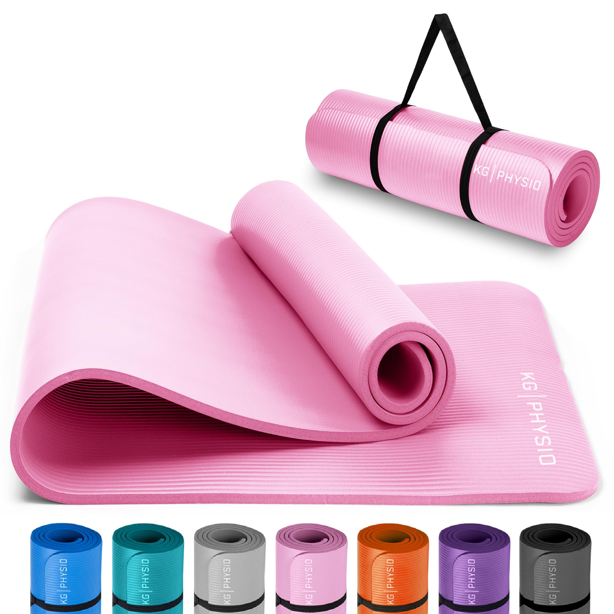 KG Physio Yoga Mat - Thick Yoga Mats for Women & Men, High-Density NBR Foam Excercise Mat, Non-Slip & Sweat-Resistant, Ideal for Pilates, Home Fitness and Home Workout - Strap Included