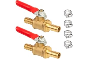 JUWO 5/16" Barbed Shut off Ball Valve, Brass Hose Barb Fitting for Air, Gas, Fuel, Oil, 4 Clamps Included (2-Pack)