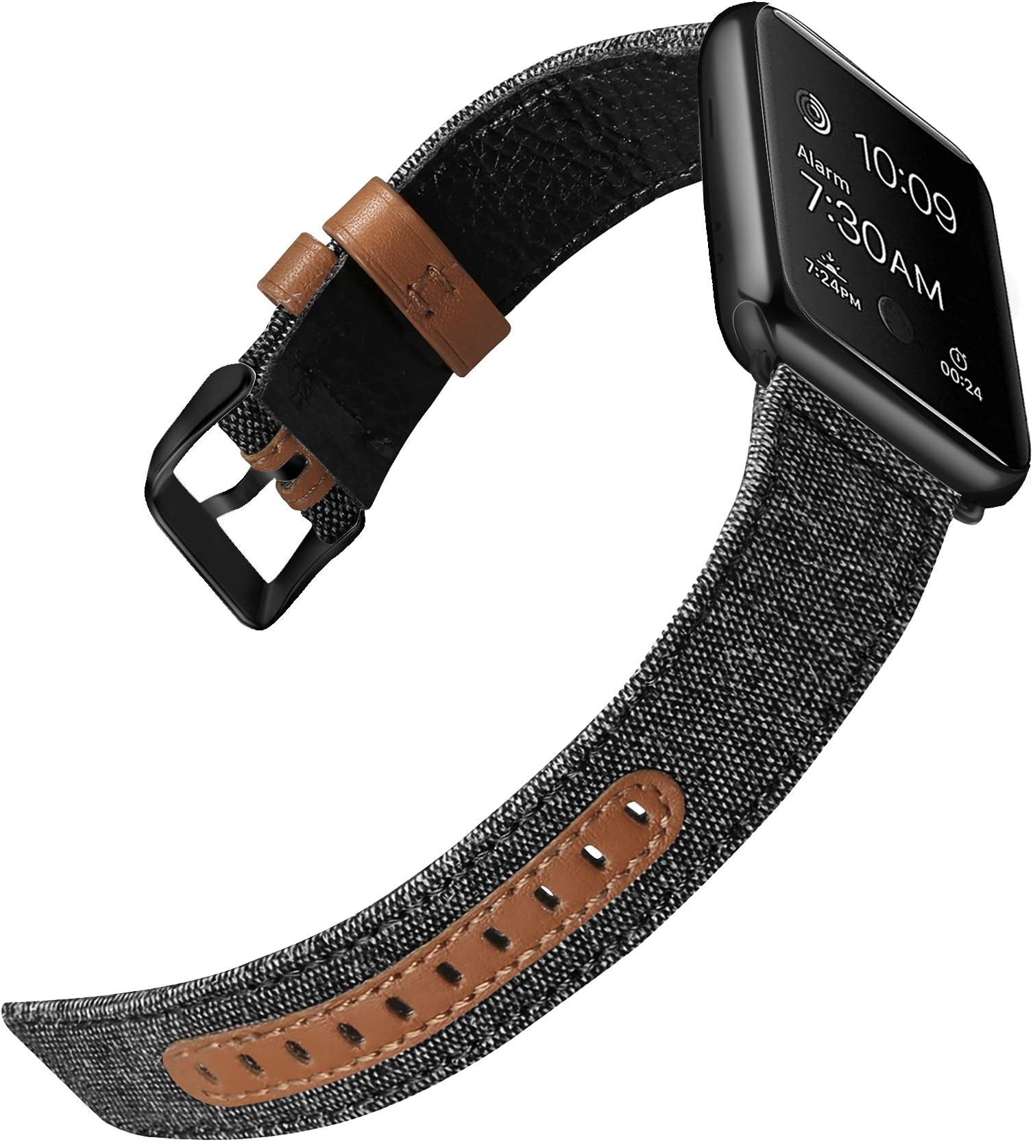 iHillon Compatible with Apple Watch Bands 45mm 41mm 42mm 44mm 38mm 40mm Men Women, Classic Canvas Fabric Genuine Leather Replacement Wristbands for iWatch Series 7 6 SE 5 4 3 2 1