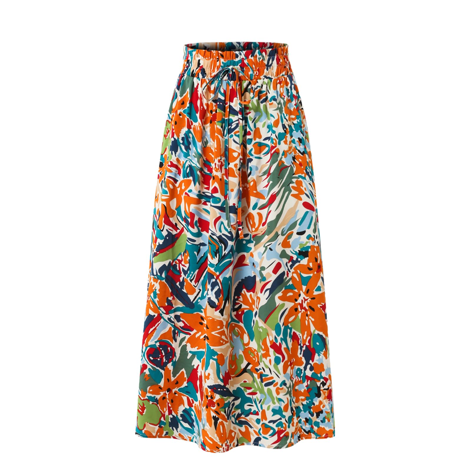 Photo 1 of (medium) Women's High-Waisted Printed Skirt Spring Summer Autumn Elastic Waist MIDI Casual Skirt Orange